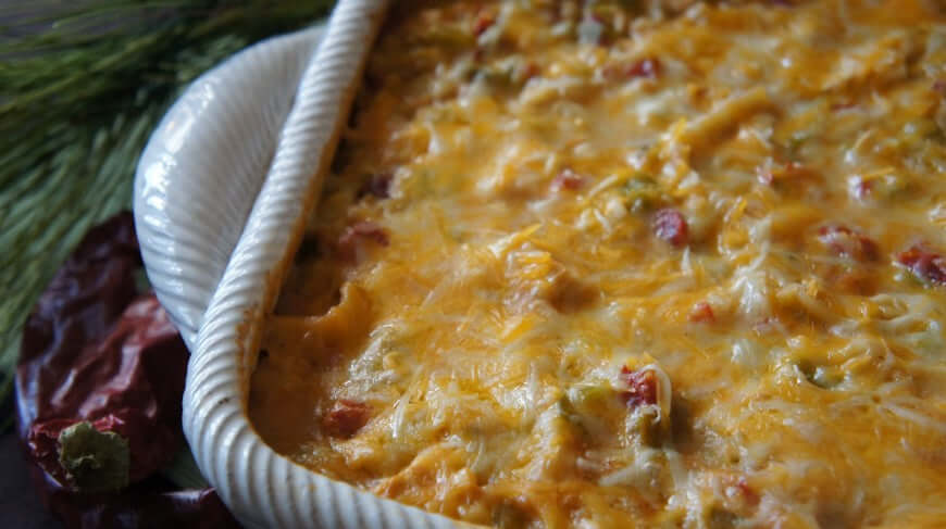 Green chili chicken bake with melted chees