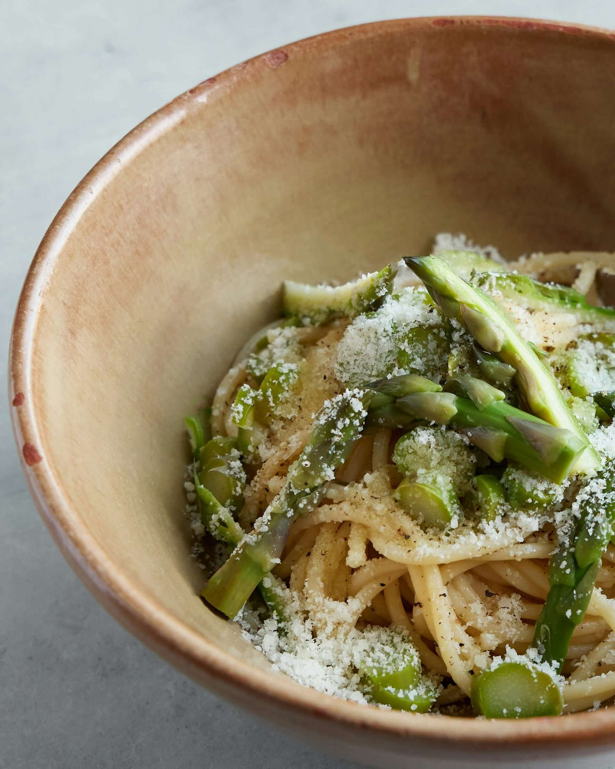 Asparagus and Noodles in a bowl