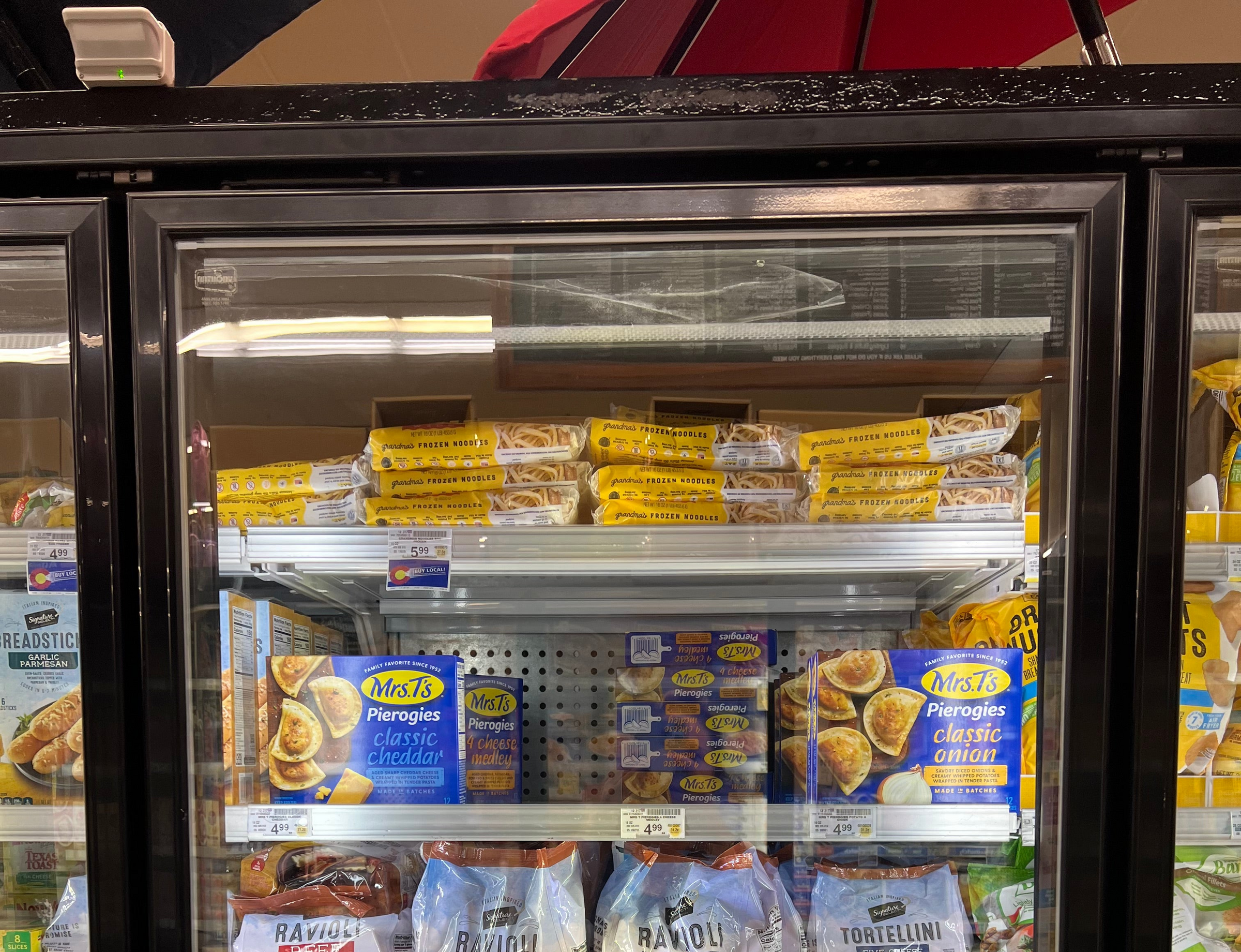 Grandma's Frozen Noodles in the freezer aisle at a grocery store.