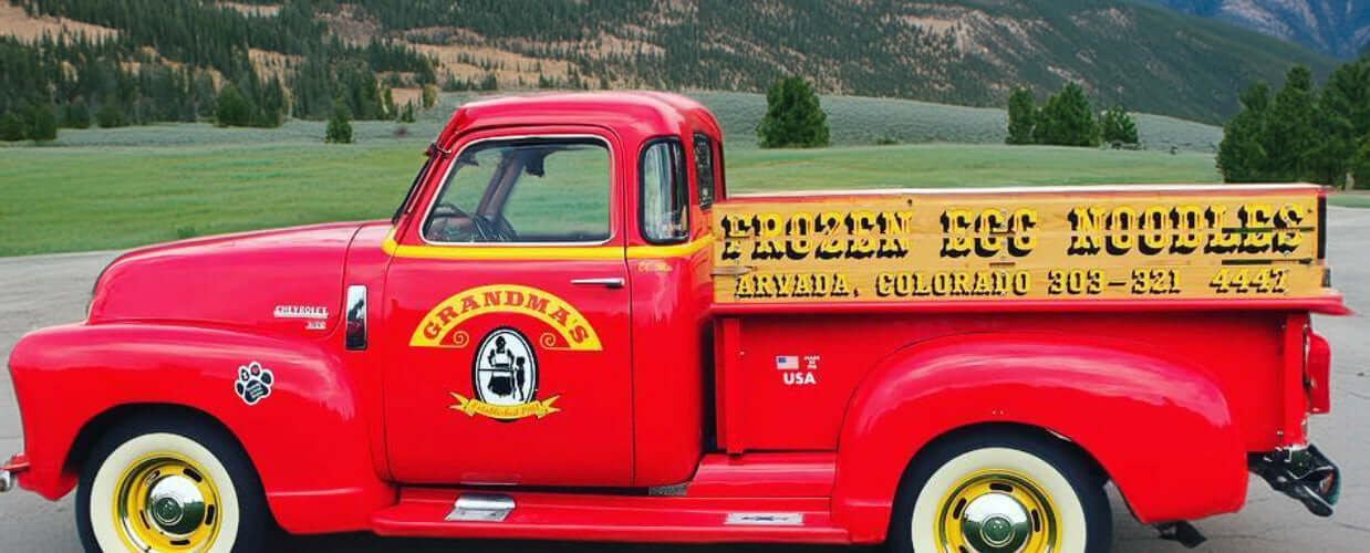 Grandma's Frozen Noodle's 1953 Chevrolet 3100 pickup truck with Grandma's logo.